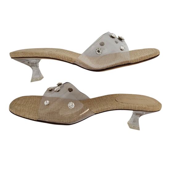 Larroude Vivi Lucite Mule Sandal Size 8.5 Clear Vinyl Swarovski Crystal Low Heel - Picture 4 of 8